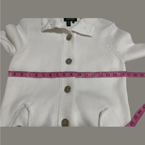 LRL Button Down Knitted Jacket Sweater With Pockets White Size M - Picture 9 of 10